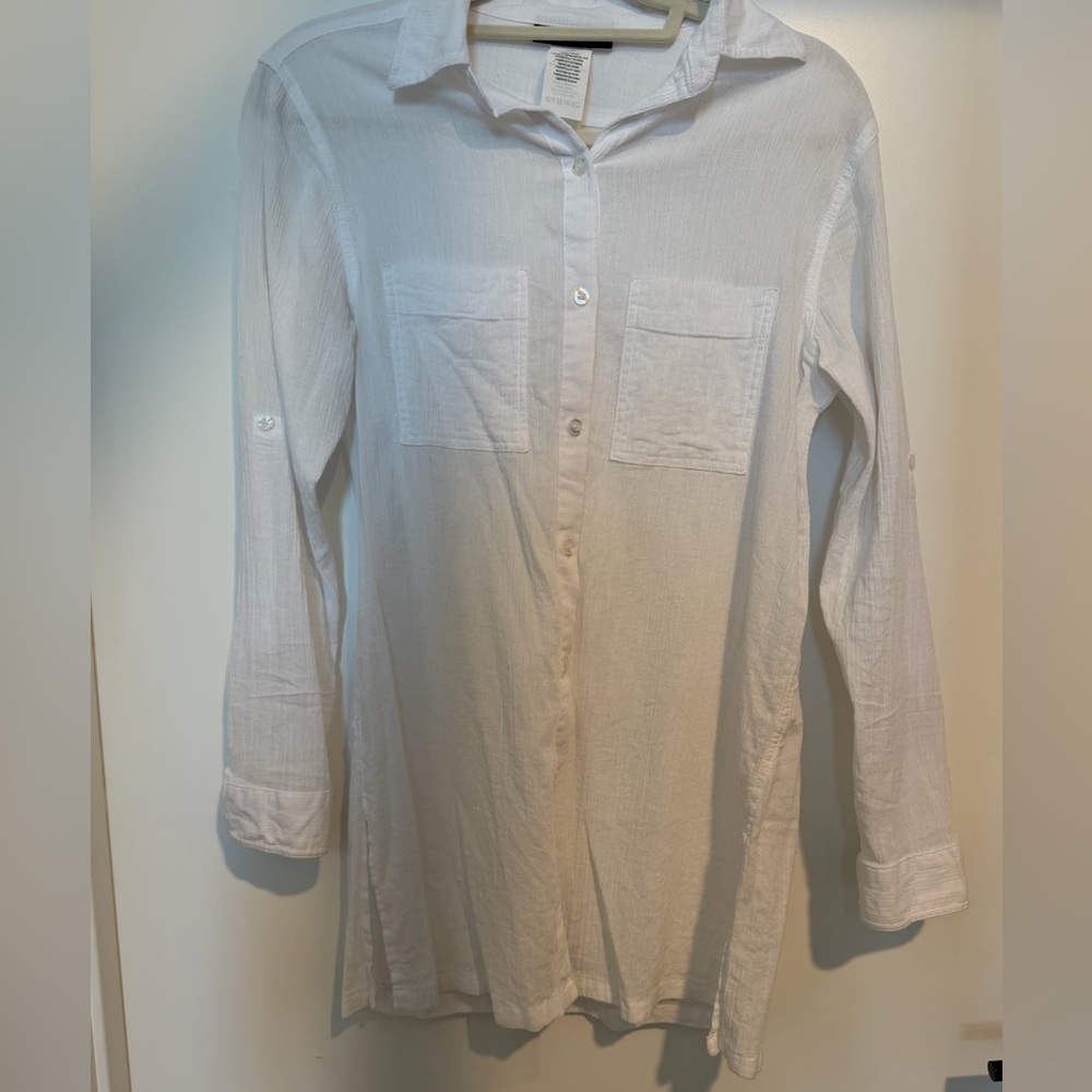 La Blanca White Lightweight Button-Front Swim Coverup
